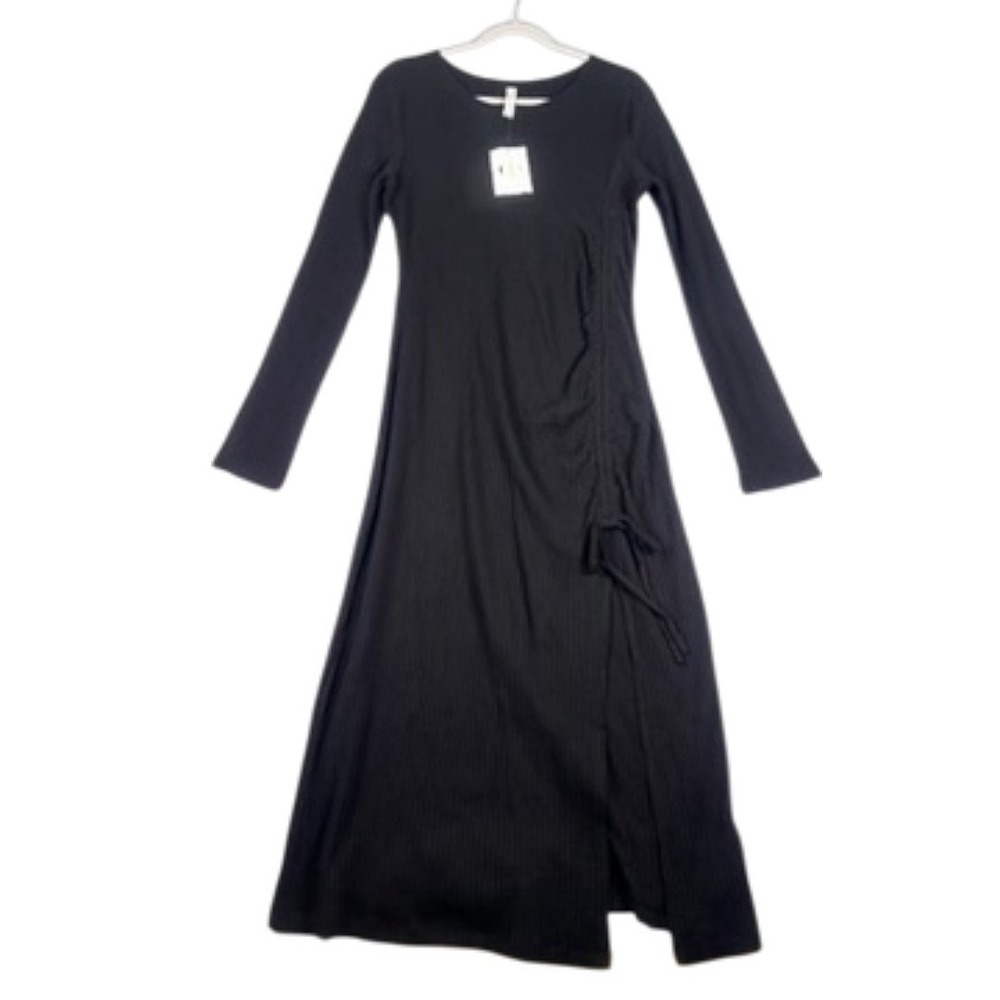 Daily Practice by Anthropologie Black Ribbed Long-Sleeve Midi Dress L – NWT - Picture 12 of 13